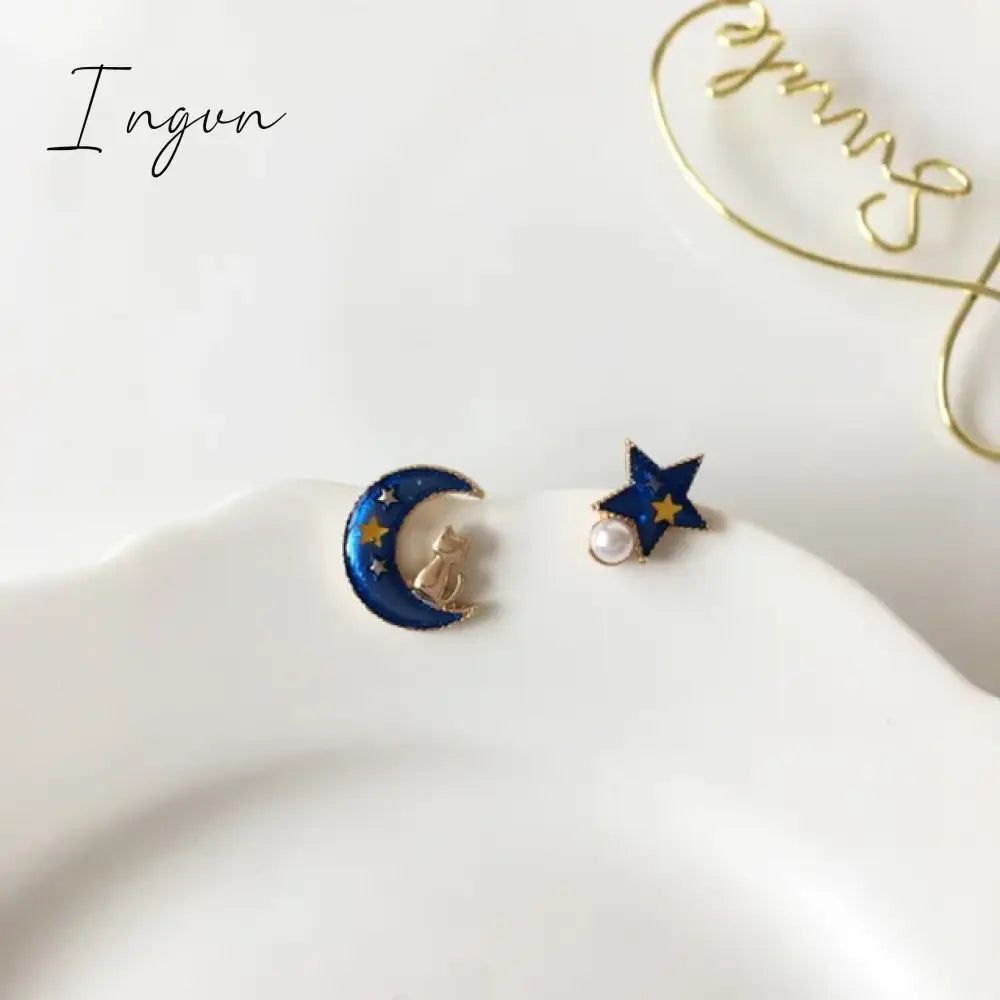 Korean Style Flower Cute Animal Dangle Earrings For Women Moon Stars Kitten Rabbit Balloon Asymmetric Earring Party Jewelry Gift