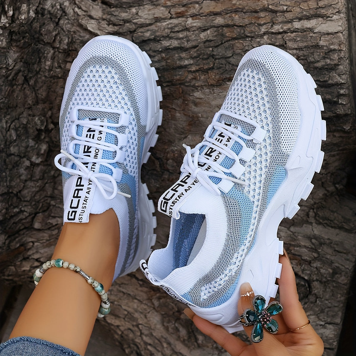 Women's Breathable Mesh Platform Sneakers, Casual Lace Up Outdoor Shoes, Comfortable Low Top Sport Shoes plus size