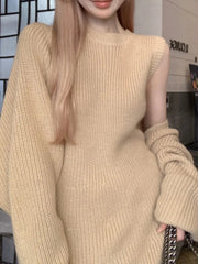 Autumn Solid Knitted Dress Suits Loose Cardigan + Evening Party Slim Long Dresses Winter Sweater Two Piece Set Female Clothes