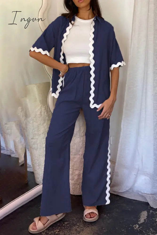 Casual Simplicity Solid Ripple Patchwork Boat Neck Long Sleeve Two Pieces