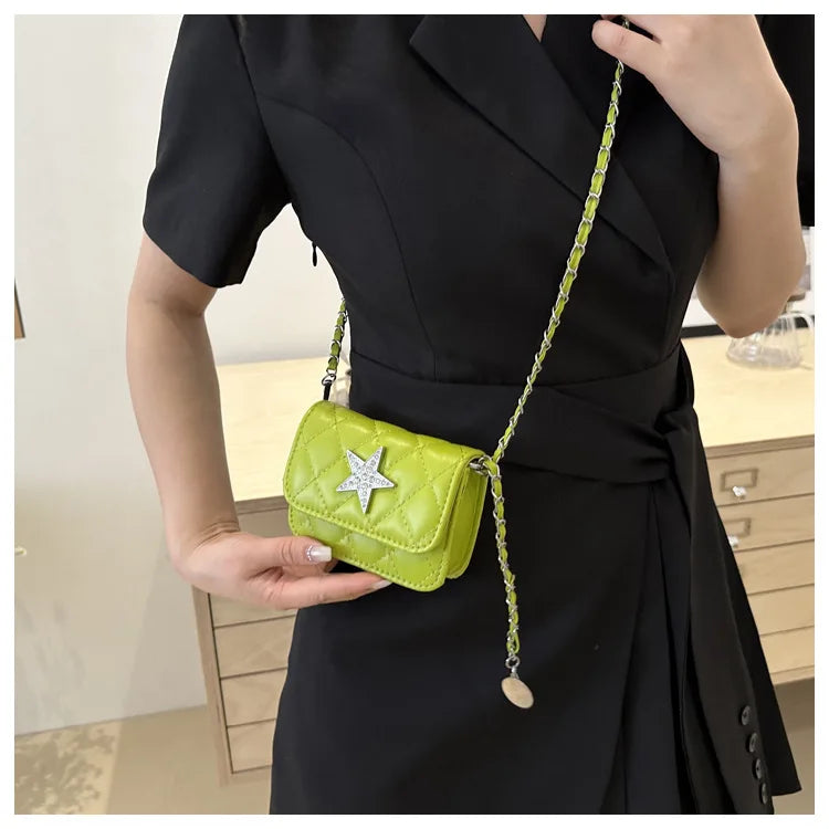 Ingvn  Fashion Star Women's Small Square Shoulder Bag Sewing Thread Female Crossbody Bags Simple Chain Ladies Retro Tote Purse Handbags