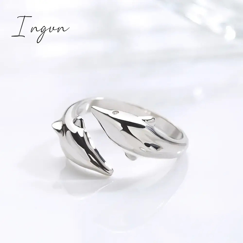 Simple Fashion Silver Color Feather Dolphin Adjustable Ring Exquisite Jewelry Ring For Women Party Wedding Engagement Gift