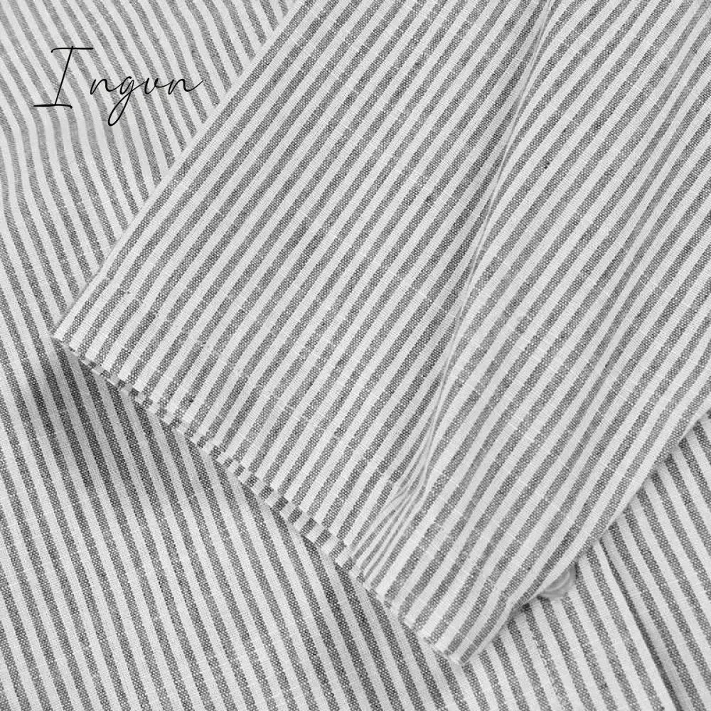 Ingvn - Summer New Dress Fashion Cotton Linen Striped Cardigan Loose Large Casual Temperament Commuter Irregular Women's Long Dress tops