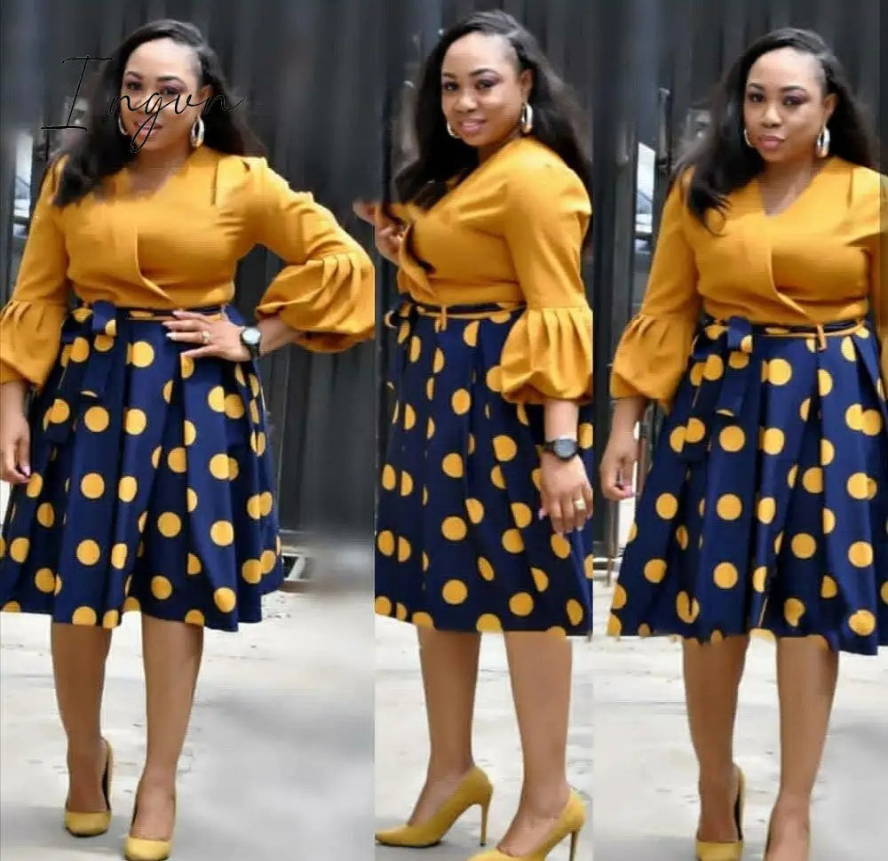 Ingvn - new summer elegent fashion style african women printing plus size polyester dress L-3XL