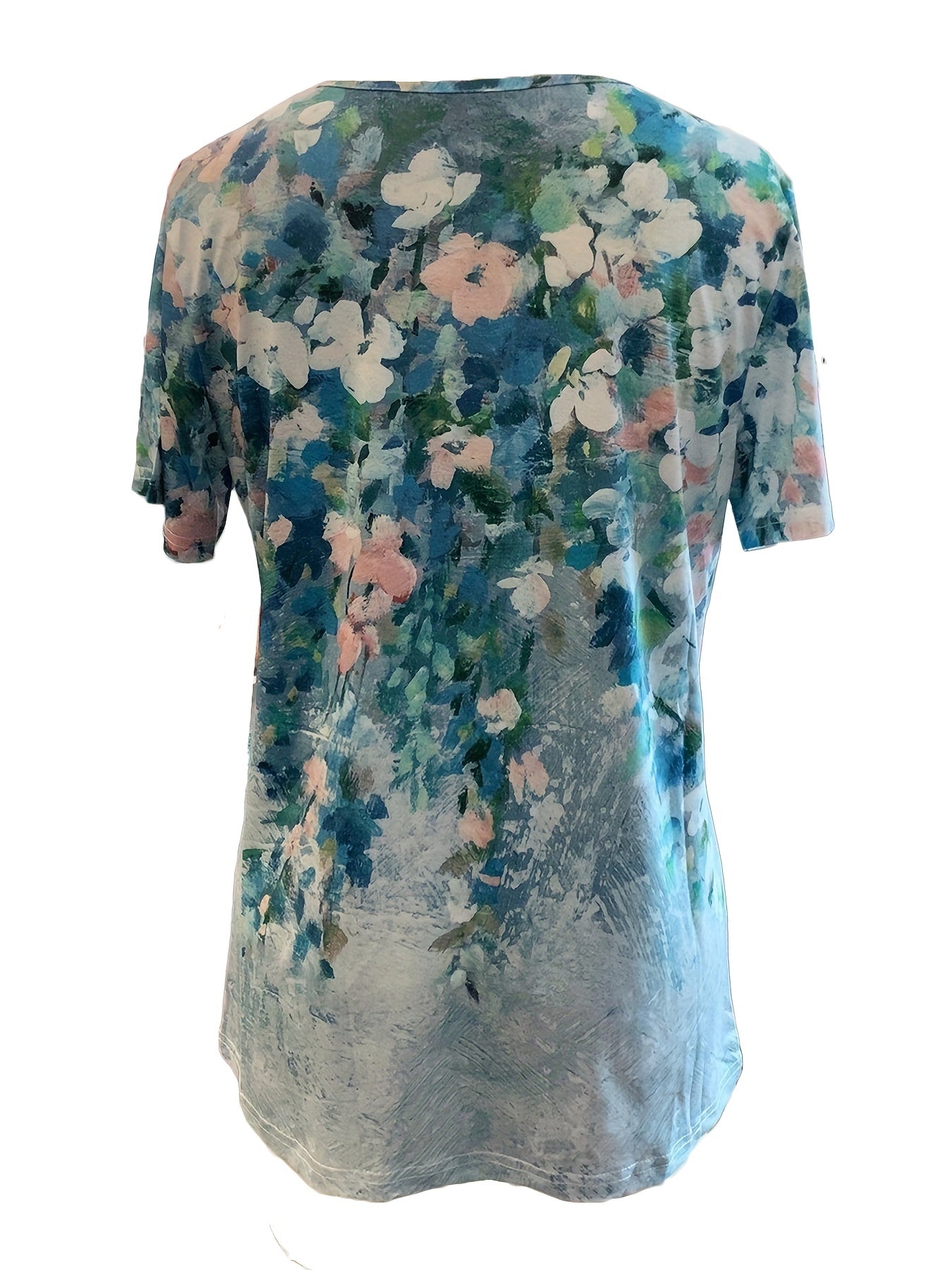Chic Floral V-Neck Tee - Women's Breathable Short Sleeve Shirt for Spring/Summer Comfort