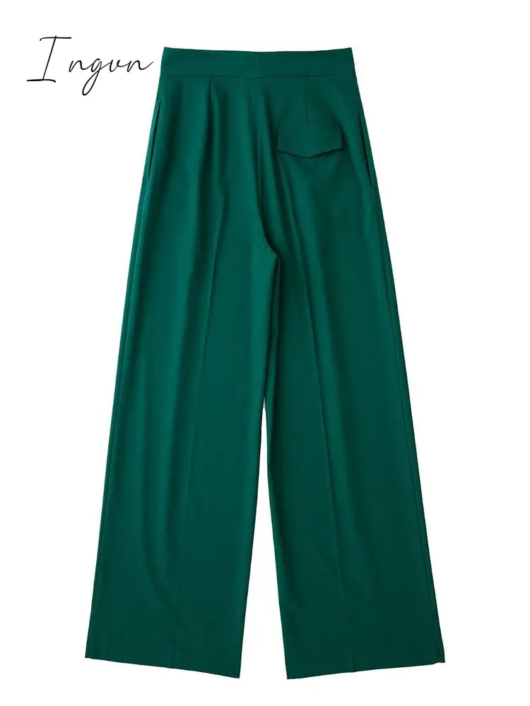 Ingvn - Women Fashion Solid High Waist Wide Leg Pants Suit Female Casual Front Zipper With Pockets Ladies Loose Long Trousers