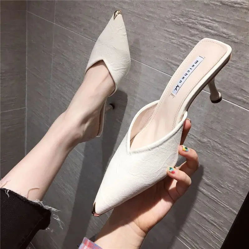 Ingvn  Summer  Black Slides Mules Women's Slippers and Ladies Sandals High Up To 5cm Heel Shoes Job Leather on Promotion Footwear F