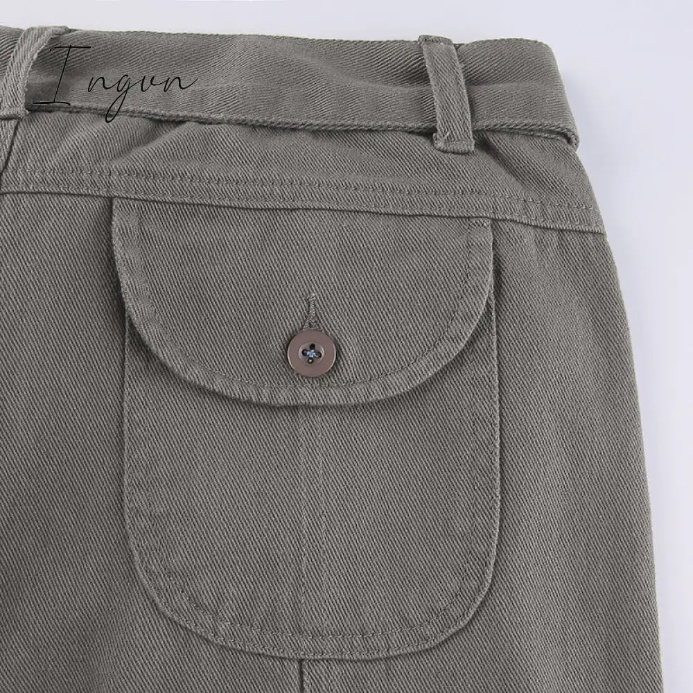Ingvn - Hot Sell Quality Grunge Streetwear Cargo Pants Woman Low Waist Baggy Mom Jeans Vintage 90s Hippie Wide Leg Denim Trousers Korean Outfits