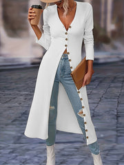 Womens Chic Solid Knit Cardigan - Soft Button Down, Long Sleeve, Slim Fit, Long Length - Perfect for Layering, Elegant Casual Wear
