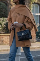 Ingvn - British Style Elegant Solid Pocket Buttons Scarf Collar Outerwear