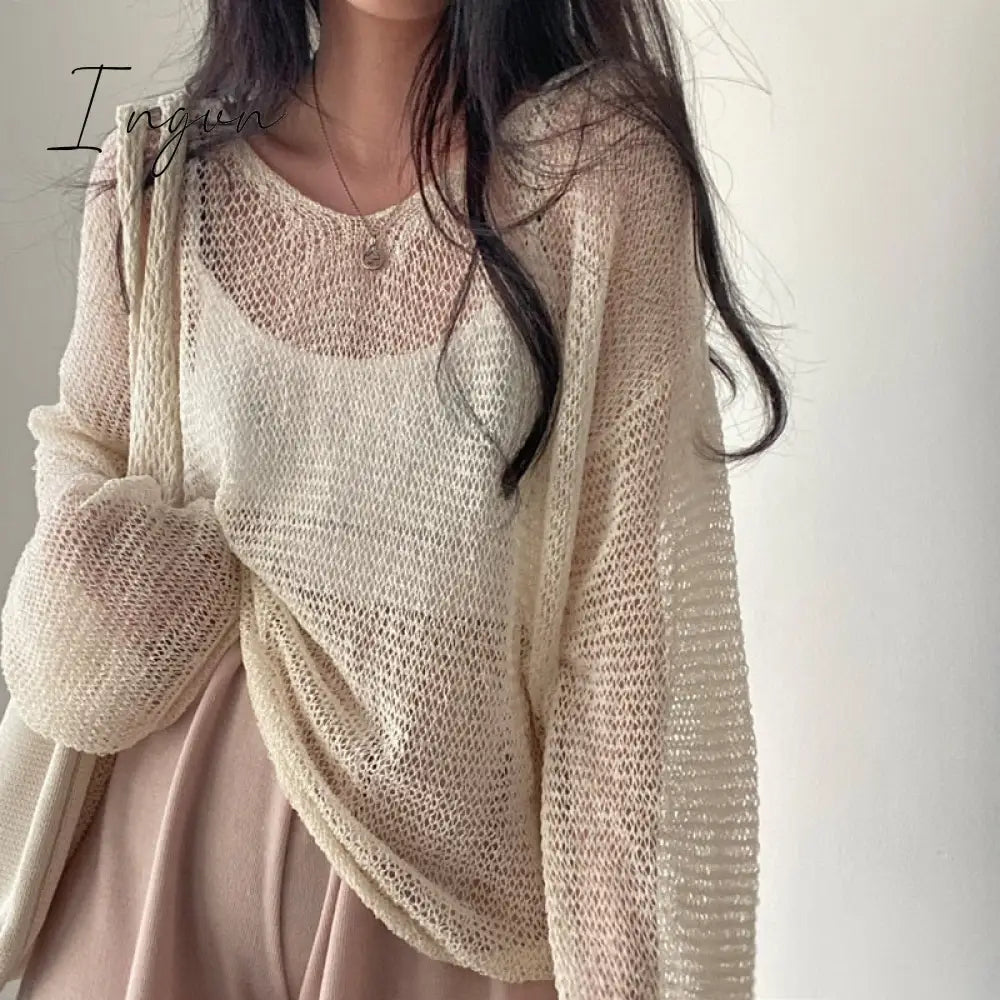 Ingvn - Lazy Style Full Sleeves Jumpers Tops Hollow Out Sexy Women Fashion Casual Streetwear Chic Femme Sweaters Pullovers