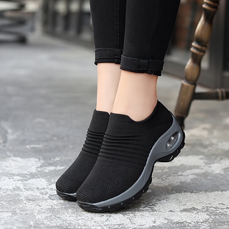 Womens Solid Color Chunky Low Top Sneakers - Breathable, Lightweight, Slip-On Shoes with EVA Insole and PU Sole - Perfect for Casual Outdoor Activities All Season