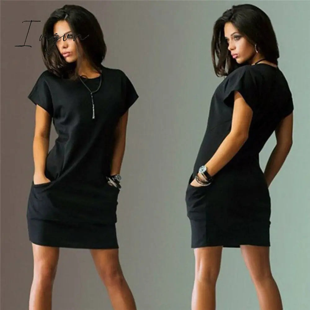 Ingvn - Women Female Short Sleeve Loose Mini Short A-line Dresses Summer Beach Casual Dress Candy Color S-XXL