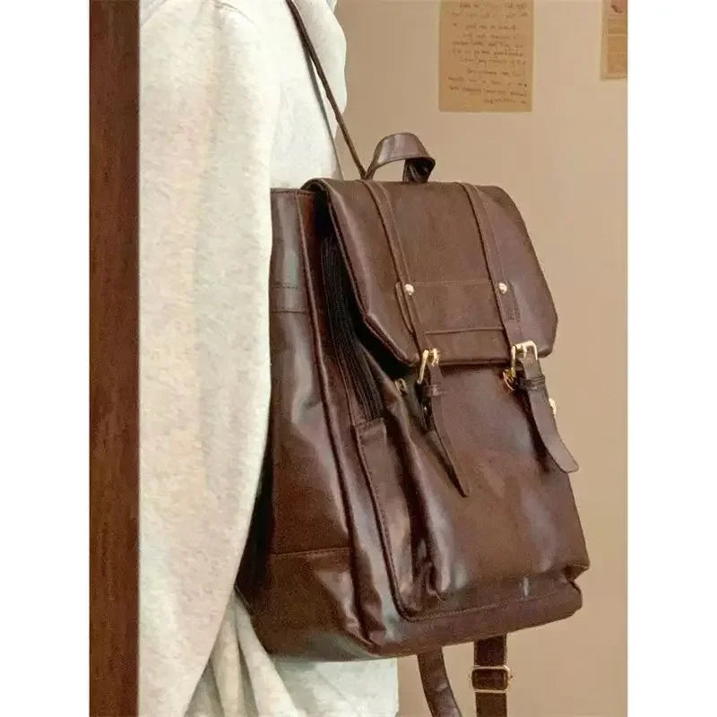 Ingvn  Japanese JK Uniform Style School Backpack Women Autumn New Vintage Brown Bag College Student Classroom Backpacks