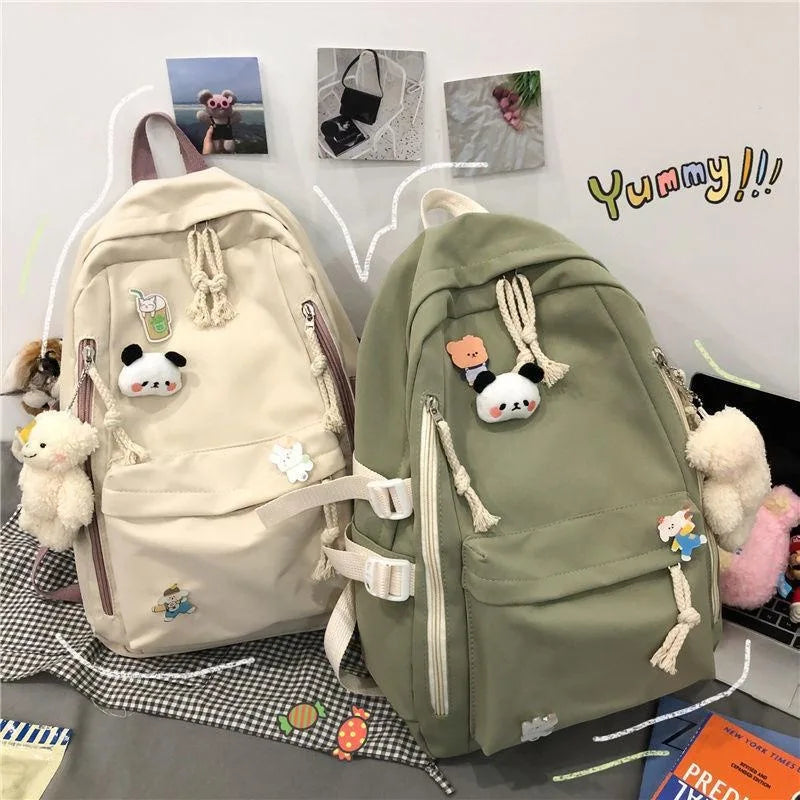 Ingvn  Girls Black Travel Waterproof School Bag Women New Nylon Laptop Book Bag Trendy Fashion Cute Female College Backpack Cool