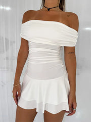 Off-shoulder Strapless Sexy Mini Dress For Women Robe Elegant Sleeveless Backless Ruched Skinny Club Party Dress