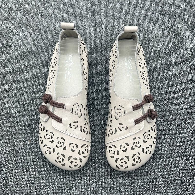 Newly Square Toe Women's Flats Designer Cutout Shoes Ladies Wide Fit Soft Leather Moccasins Female Driving Sneakers