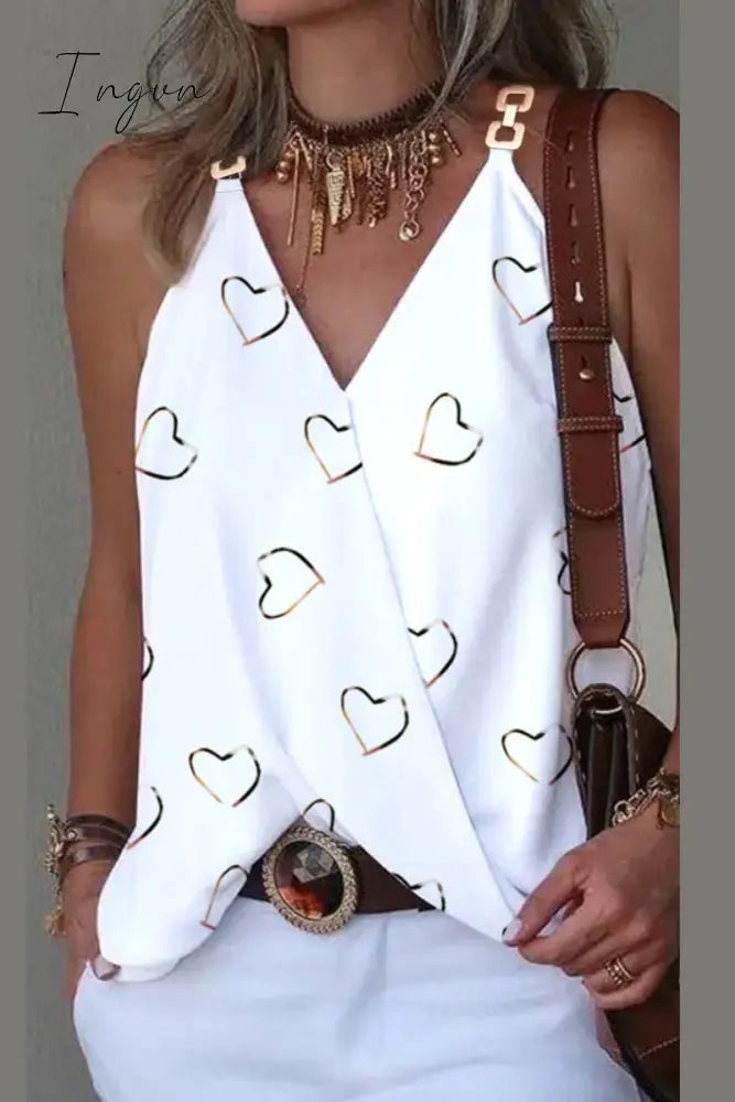 Ingvn - Casual Print Patchwork V Neck Tops