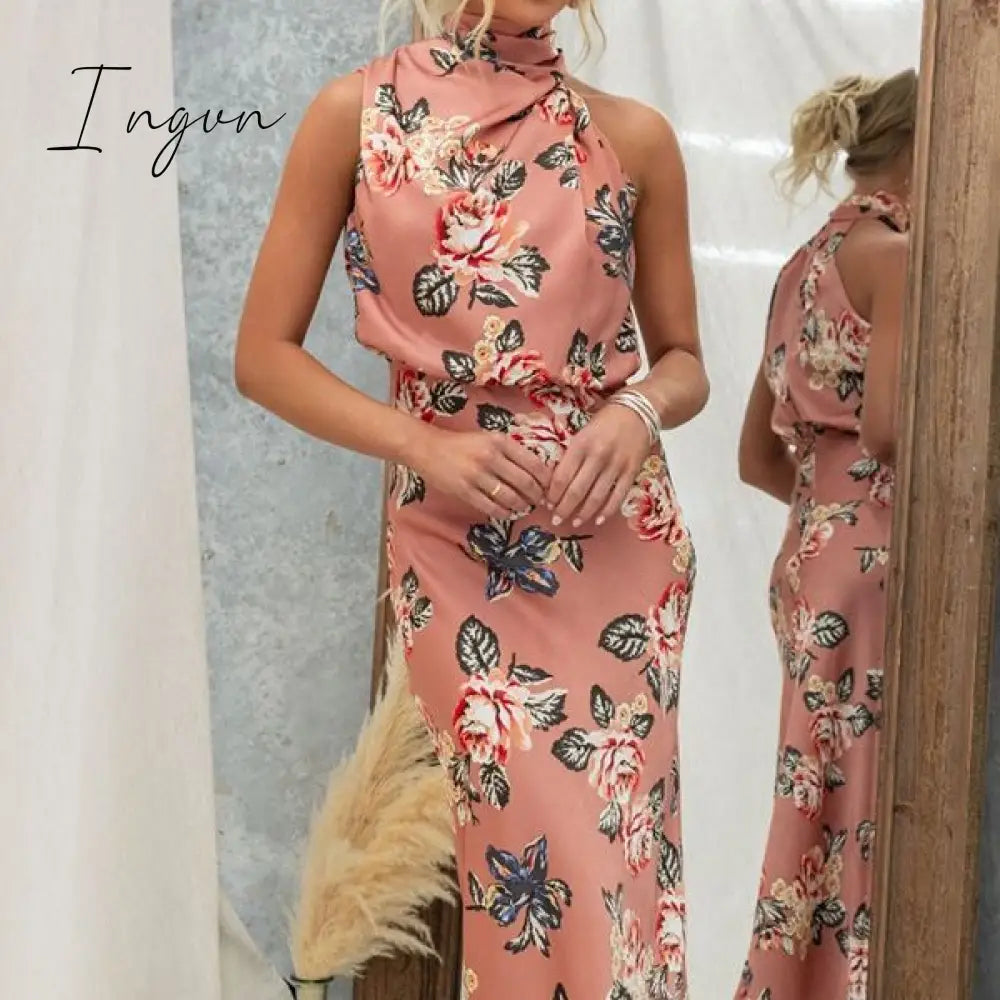 Ingvn - Women Long Dress 2023 Fashion Solid Summer Sleeveless Long dresses for female Elegent lady Party Evening Slim Dresses