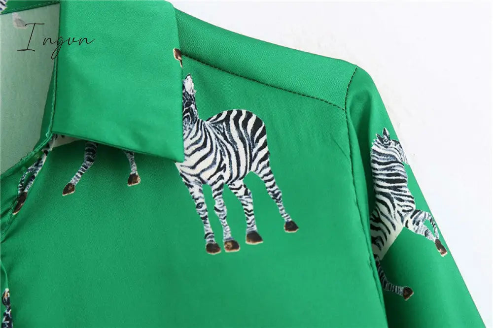 Ingvn - women satin blouse long sleeve zebra print shirts vintage office ladies tops femme chandails fashion blusa de mujer Chandails