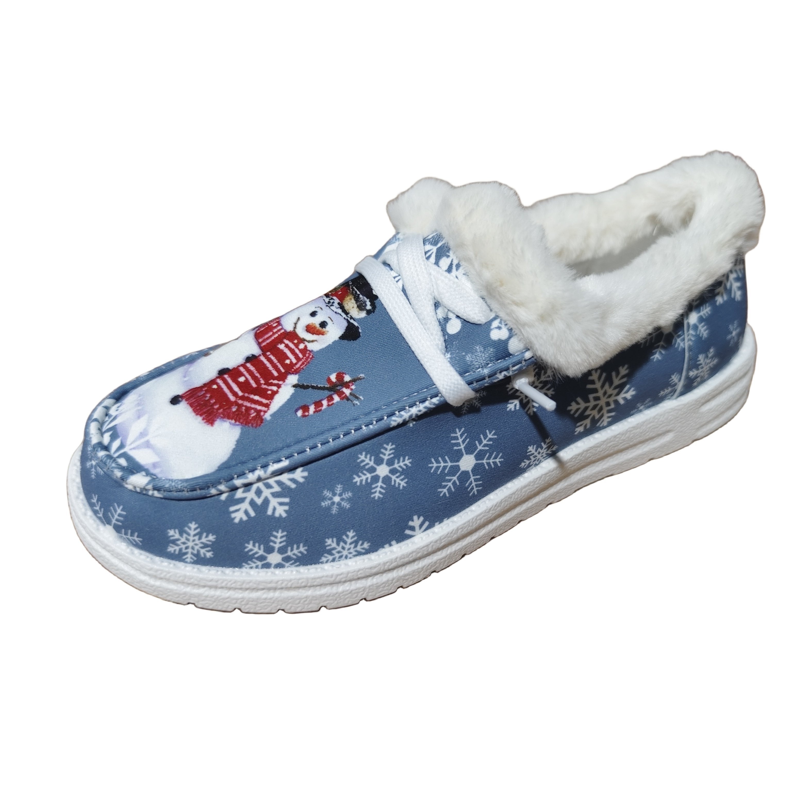 Snowman Pattern Canvas Shoes - Lightweight, Low-Top, Plush Lined, Casual Lace-Up Sneakers for Women - Perfect for Outdoor Activities, Christmas Gift Idea, Comfortable and Breathable