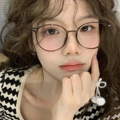INGVN  Metal Round Frame Glasses Computer Reading Working Accessories Anti Blue Light Women Men Vintage Transparent Optical Eyeglass
