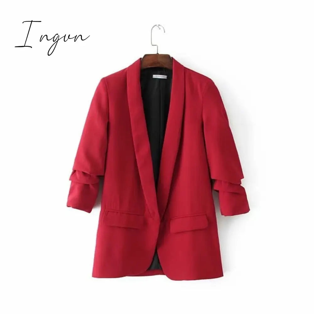 Ingvn - White Blazer Women Suits Spring Summer Three Quarter Sleeve Thin Jacket Leisure Pink Blazer