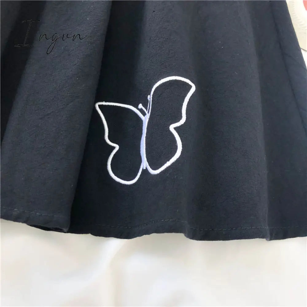 Ingvn - Spring/Autumn Women Skirts High Waist Student Korean Style Dark Vintage Ruffle Long A-line Skirts Women Fashion