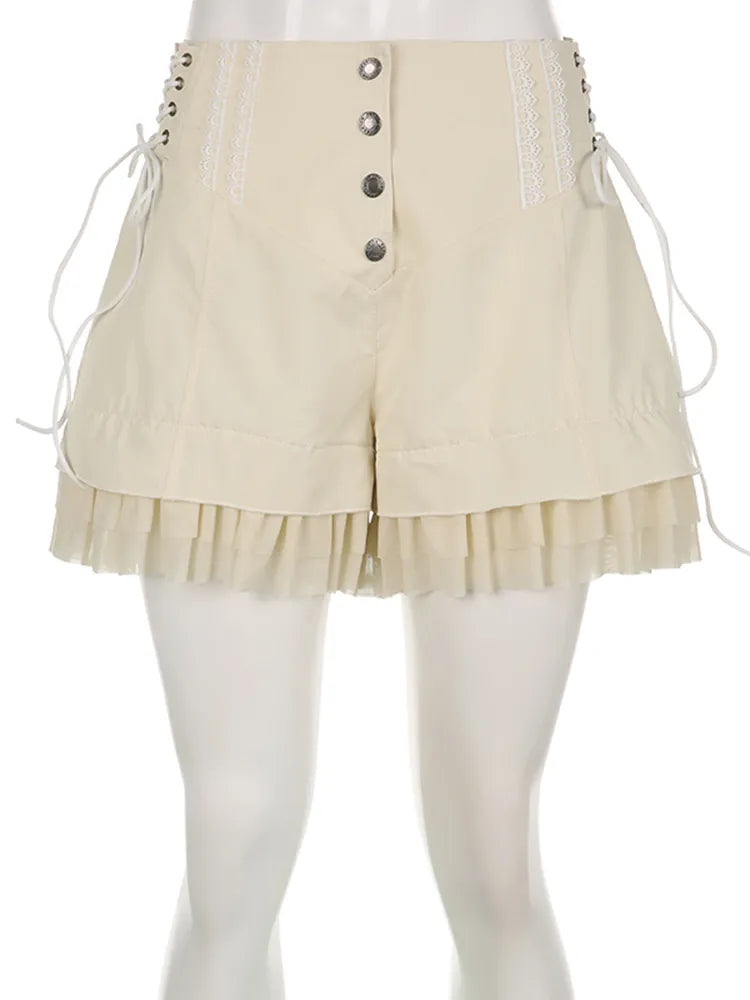 Rockmore Mesh Patchwork Hot Sweet Shorts Gentle Cute High Waist Women Y2K Coquette Aesthetic Summer Casual Mini Short Pants