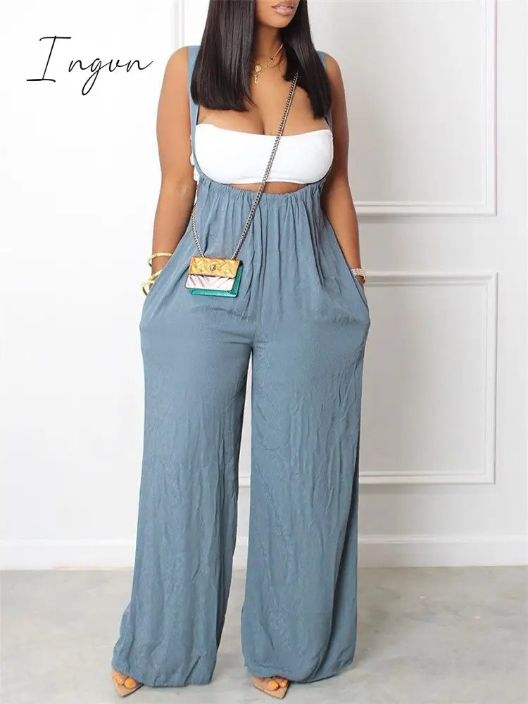 Ingvn - Sets Outifits 2023 New Geometric Print Wide Leg Suspender Jumpsuit Fashion Casual Pieces For Wome