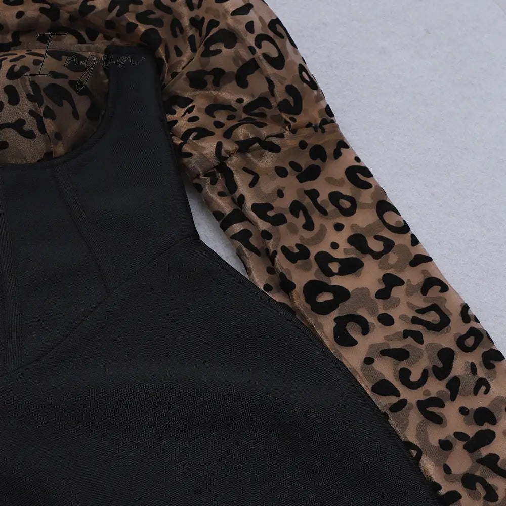 Ingvn - Sexy One-shoulder Leopard Print Women Dress Patchwork Mesh Backless Bandage Dress Women Summer Slim Party Clubwear