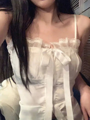 Ingvn - Pure Color Lace Strap Blouse Ladies Casual 2023 Spring Elegant Sexy Crop Tops Party Slim Korean Style Fashion Vest Design Chic