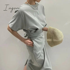 Ingvn - Korean Chic Summer Clothes New Light Luxury Thin Versatile Personalized Medium Length Dress Woman Goddess Dresses