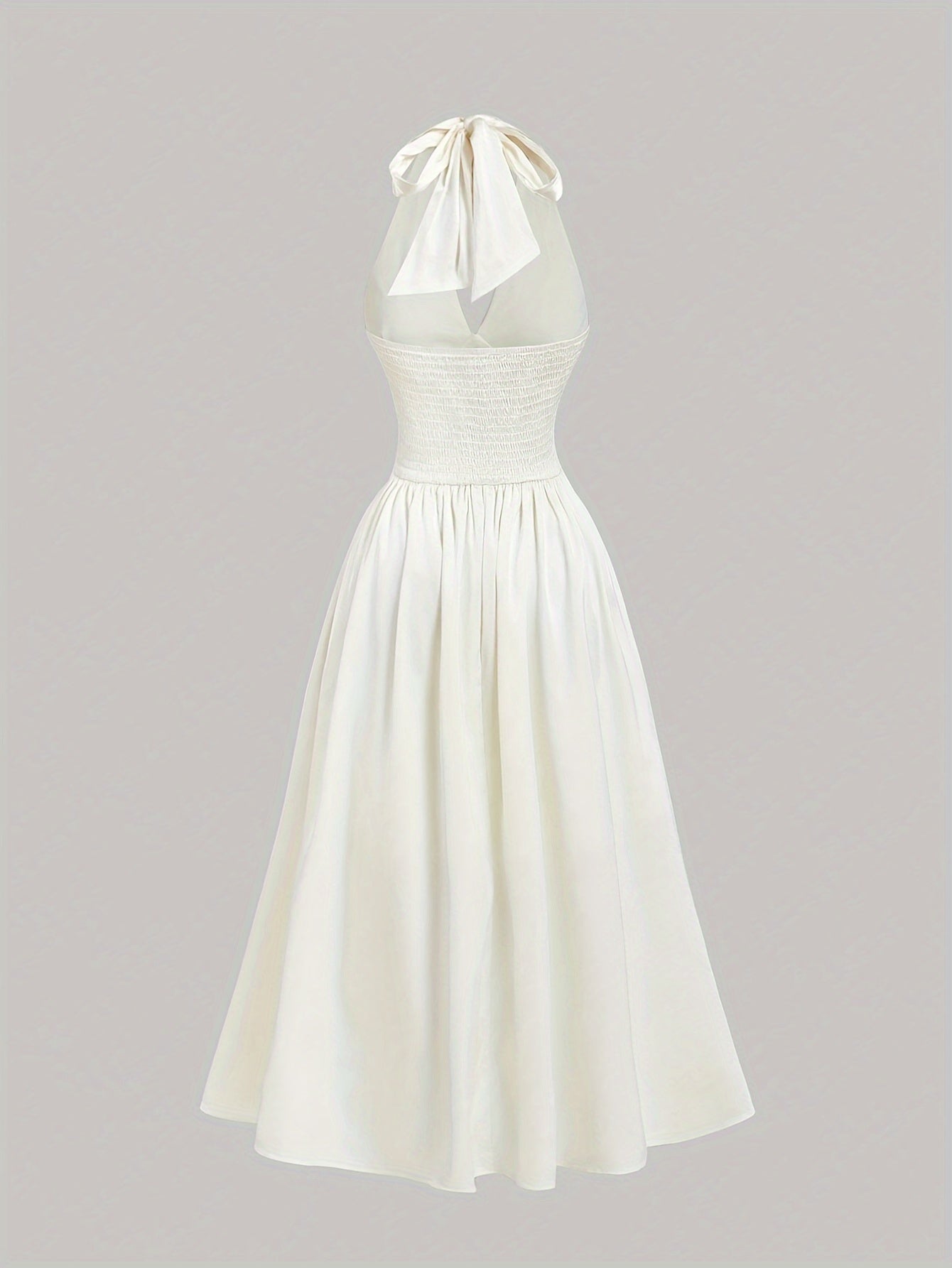 [Midi Apricot Satin Pleated Dress] Elegant Apricot Satin Midi Dress with Pleated Detail - Halter Neck, Non-Stretch Polyester, Machine Washable - Perfect for Spring/Summer/Fall