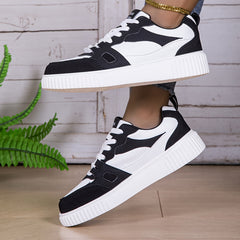 Women's Retro-Inspired Black & White Sneakers - Lightweight, Non-Slip Lace-Up Casual Shoes for All Seasons