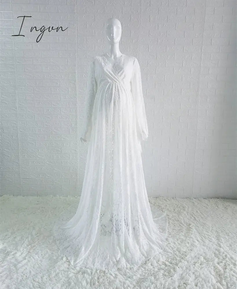 Ingvn - Boho Style Lace Maternity Dress For Photography Maternity Photography Outfit Maxi Gown Pregnancy Women Lace Long Dress