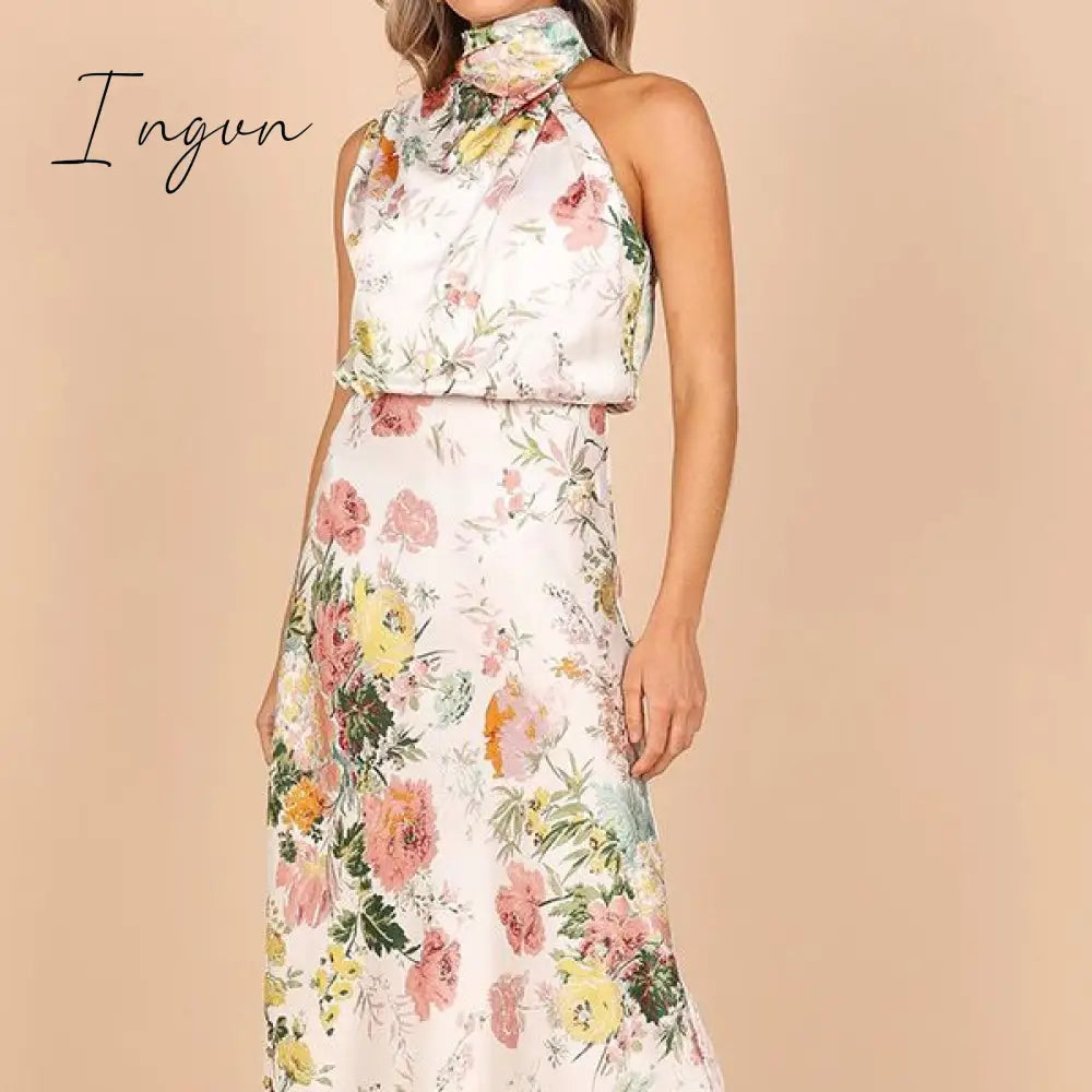 Ingvn - Women Long Dress 2023 Fashion Solid Summer Sleeveless Long dresses for female Elegent lady Party Evening Slim Dresses