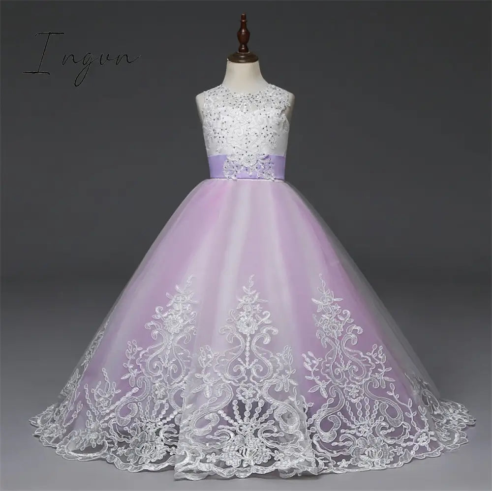 Ingvn - Red Girl Lace Embroidery Christmas Birthday Party Dress Flower Wedding Gown Formal Kids Dresses For Girls Teen Clothes 6 14 Yrs