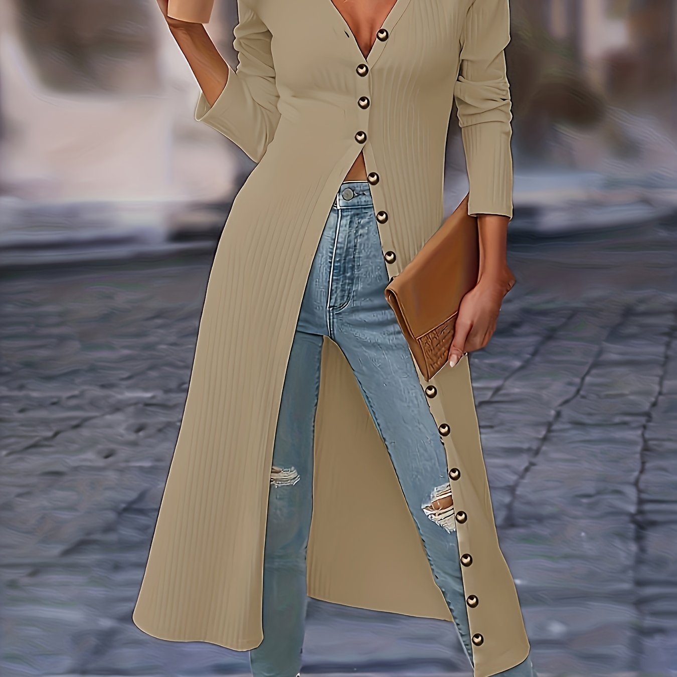 Womens Chic Solid Knit Cardigan - Soft Button Down, Long Sleeve, Slim Fit, Long Length - Perfect for Layering, Elegant Casual Wear