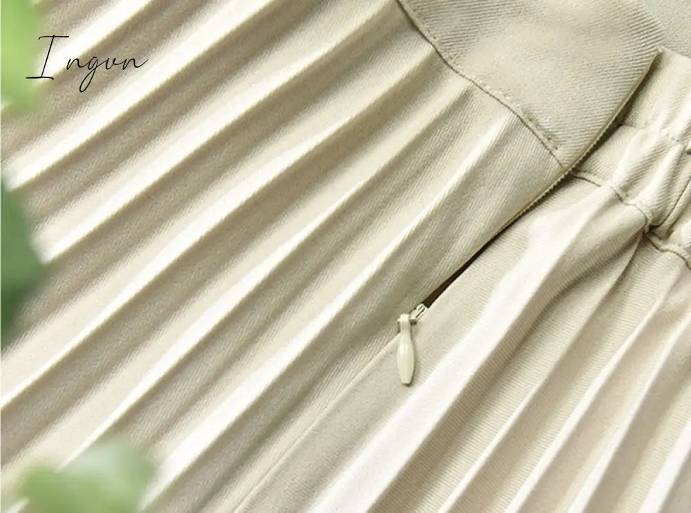 Ingvn - Brand Designer Women Spring Autumn Elegant Chic Solid Pleated Skirt High Waist Luxury Fashion With Elastic Female C-035