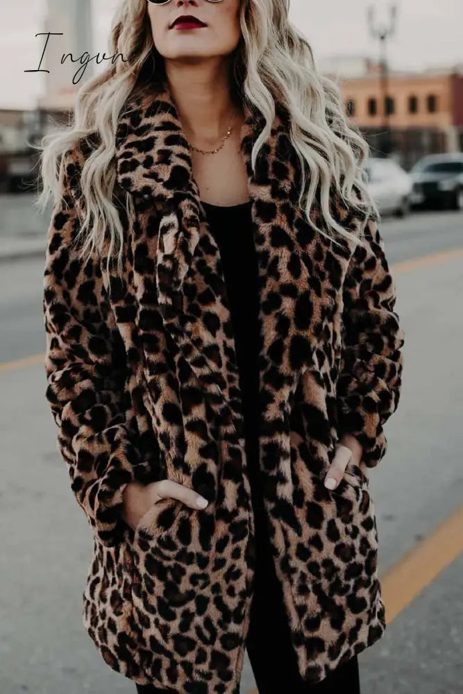 Ingvn - Women's Lapel Leopard Coat