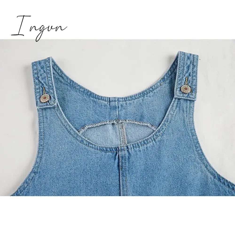 Ingvn - Women's Casual Dress Shift Dress Denim Overall Pinafore Dress Mini Dress Denim Fashion Modern Outdoor Daily Vacation U Neck Pocket Sleeveless Summer Spring 2023 Regular Fit Black Blue Gray Plain S M