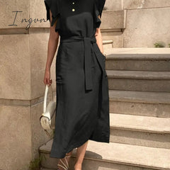 Ingvn - Sexy Sleeveless Summer Dress Sexy Ruffle Maxi Long Dress With Belt Women Bohemian Sundress Party Vestido Autumn Robe