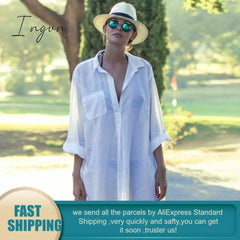 Ingvn - 2023 Woman Shirts Casual Spring Cotton White Shirt Blouse Women Long Sleeve Beach Kimono Ladies Shirt Streetwear Beach Cover Up