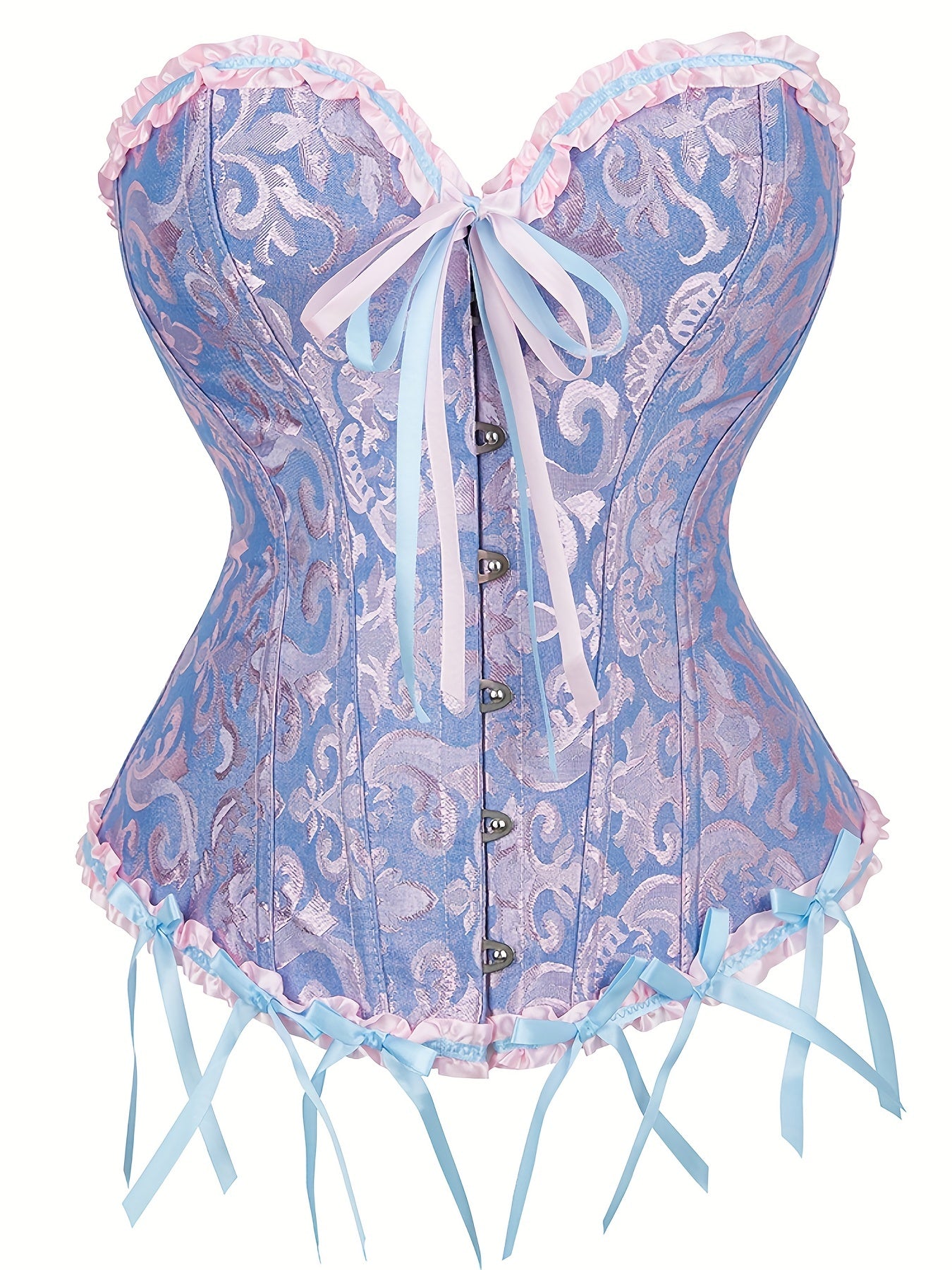 Flirty Ruffle Strapless Corset Bustier - Firm Tummy Control with Lace-Up Back - Luxurious Jacquard Womens Shapewear