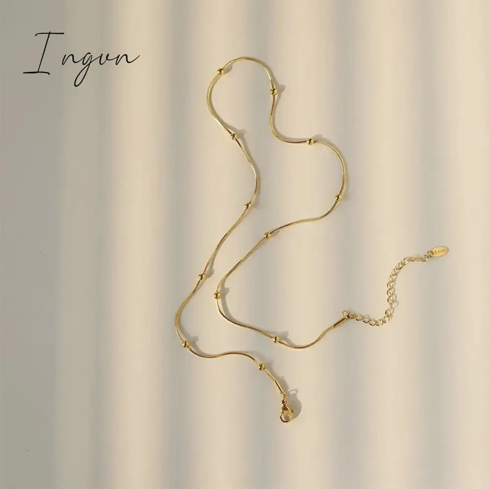 New Trendy Simple Golden Plated Bead Snake Chain Necklace for Women Exquisite Stainless Steel Chain Sweet Elegant Party Gifts