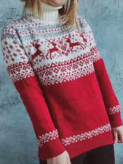 Ingvn - Women's Ugly Christmas Sweater Pullover Sweater Jumper Jumper Ribbed Knit Patchwork Geometric Turtleneck Stylish Casual Christmas Daily Fall Winter Red S M L