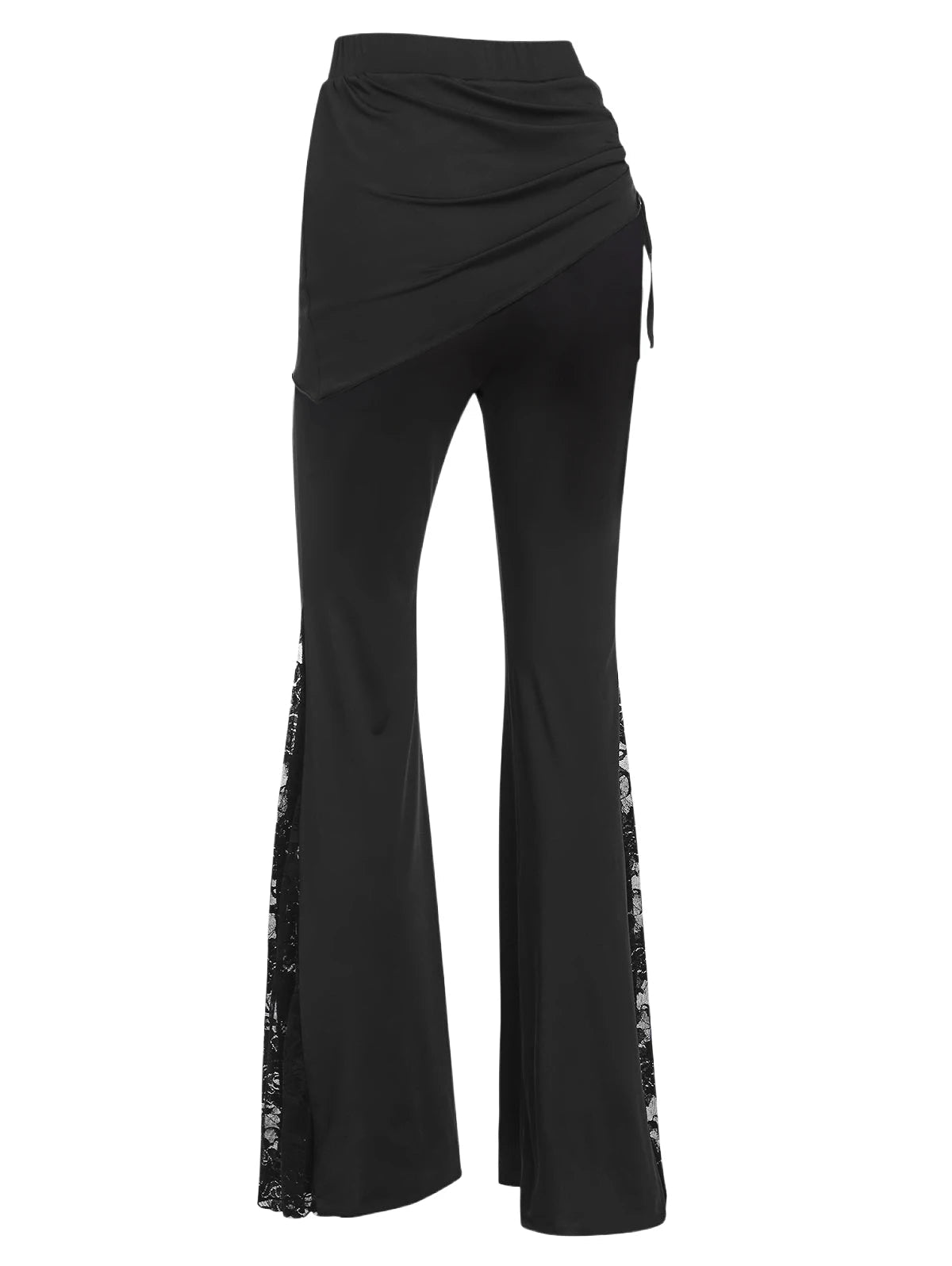 2025 Women's Gothic Black Pants Vintage Flower Lace Insert Skirted Flare Pants Retro Pants