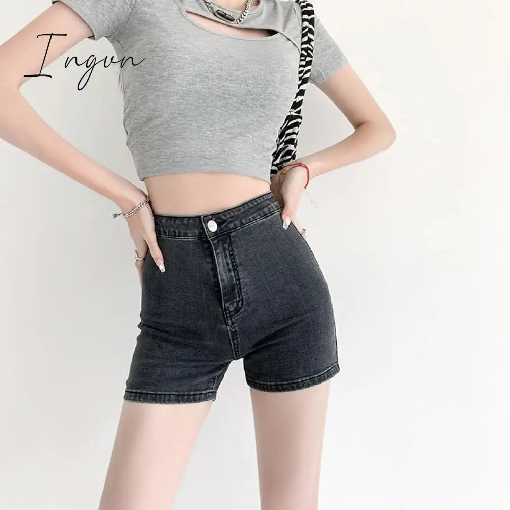 Ingvn - Women Shorts Sexy Jeans Peach 2023 Summer New Mini Elegant Lady Skinny Denim Shorts Female Casual Cycling Short Harajuku