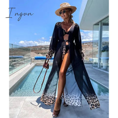 Ingvn - 2023 Swimsuit Cover Up Kaftan Tunic Dress Print Chiffon Pareo Kimono Summer Women Beachwear Beach Cover-up Cardigan Outfits